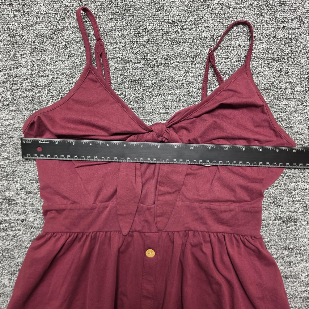 Cottagecore Boho Sundress Tie Front Button Detail Midi Womens Large Burgundy - Picture 13 of 13